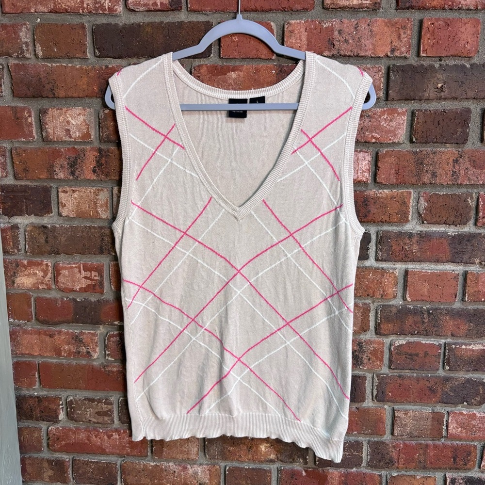 N’VO womens argyle preppy golf sweater vest tan large